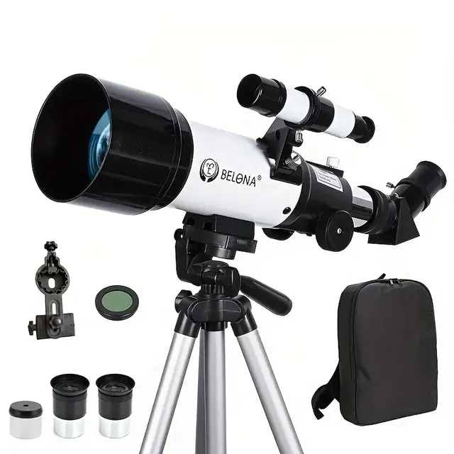 Telescop pentru adulți - Telescop astronomic 70mm, 400mm, montură AZ, pentru începători, observarea stelelor, refractor, telescop de călătorie, adaptor pentru smartphone, telecomandă wireless