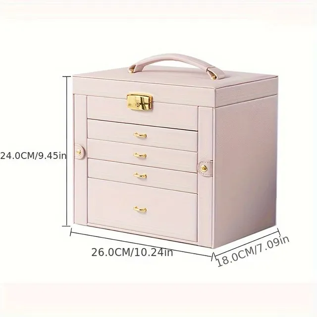 1 piece Large jewelry box, 5-storey PU leather organizer with lock, multifunctional storage case with mirror