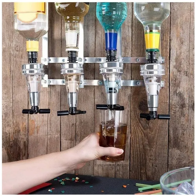 Wall alcohol dispenser for 4 bottles, Bar holder for drinks, Whiskey, 4-6 shots, Wine dispenser