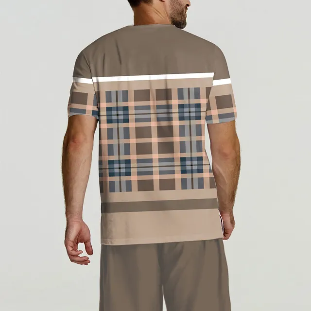 Pánske úplne príležitostné letné 2-Share Set - tričko s krátkym rukávom a jednofarebné šortky na stiahnutie s vreckom