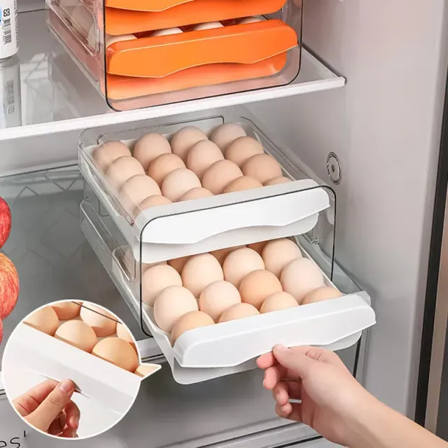 Two-layer egg drawer box - kitchen egg organizer for fridge