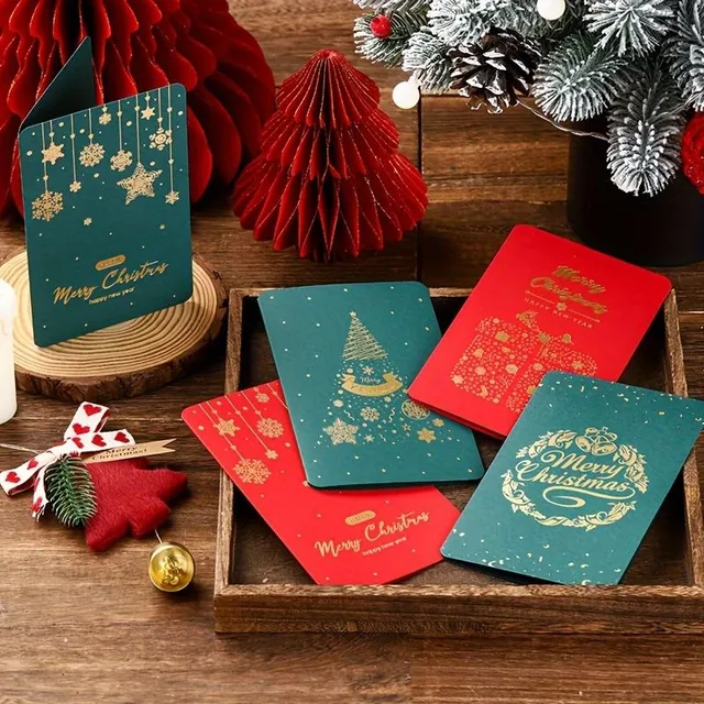 Set of 8 retro Christmas congratulations with gold plated