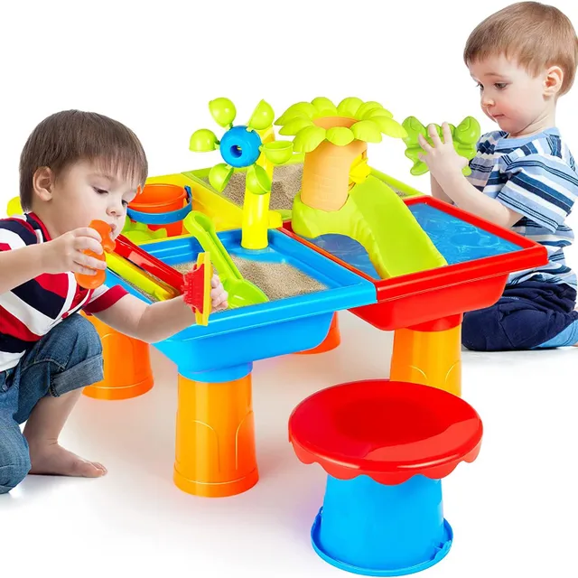 4 in 1 Sand Water Table 25 pcs Activity Sandbox Table Summer Sensory Table Outdoor Sand Table