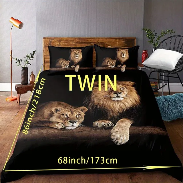Set de lenjerie de pat confortabilă cu motive de lei - 1x husă de plapumă + 1/2x huse de pernă (fără umplutură) - pentru dormitor și camere de oaspeți