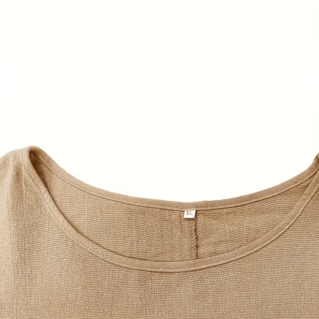 Damski dwuczęściowy zestaw casualowy, bluzka w jednolitym kolorze z okrągłym dekoltem i długimi rękawami + szerokie spodnie z kieszeniami