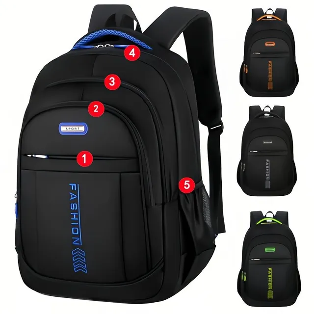 Waterproof backpack with large capacity, reinforced, suitable for students, leisure and travel.