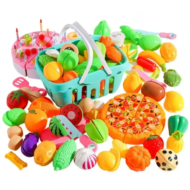 Children's kitchen play set - 69 pieces - Fruit, vegetables, pizza and more