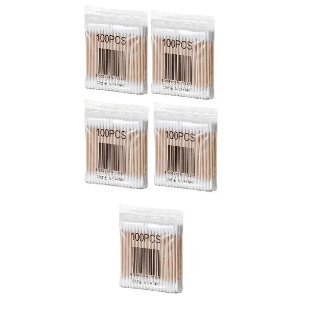 Single cotton bars with double head for cleaning ears, nose and removal of eyelash glue