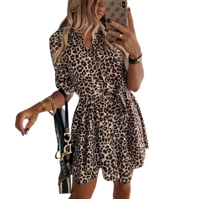 Women's leopard shirt dress