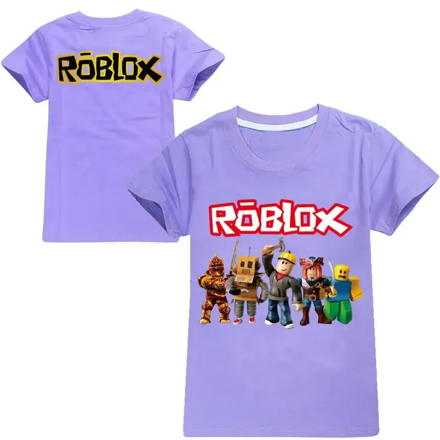 Stylové dětské jednobarevné tričko s krátkým rukávem a potiskem postav ze hry ROBLOX