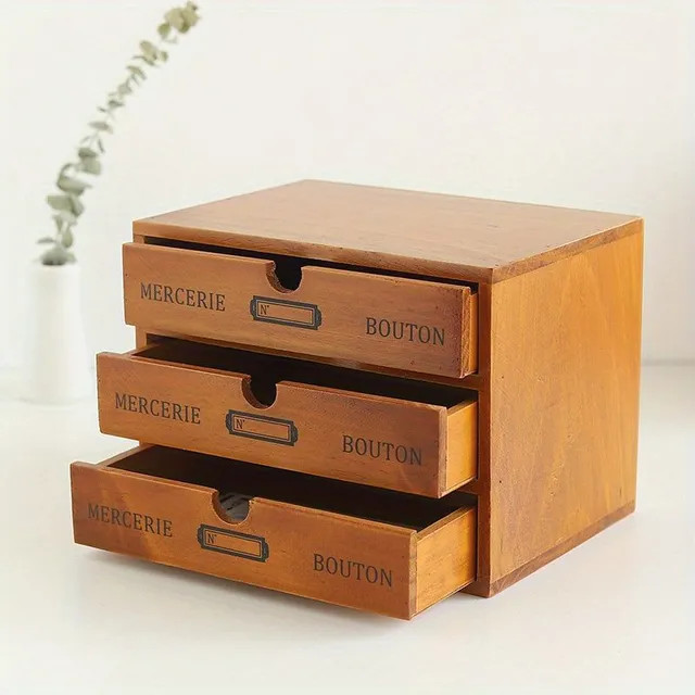 Cutie de depozitare vintage din lemn pentru birou sau birou, 1/2/3 sertare, organizator multifuncțional, cadou de Anul Nou