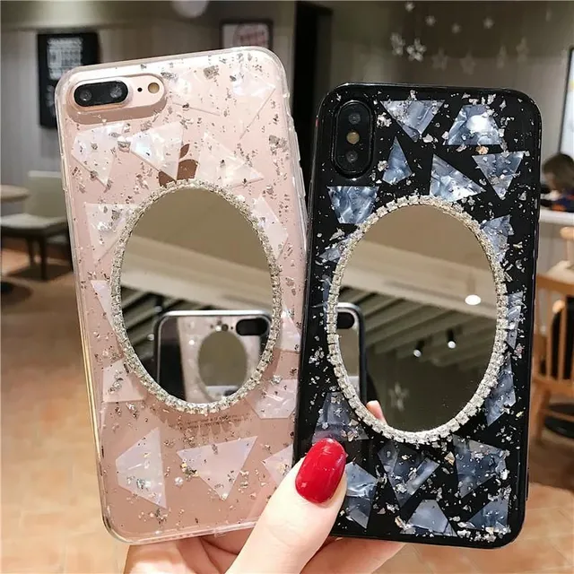 Diamonds Oval Mirror Black Transparent Cover for Iphone