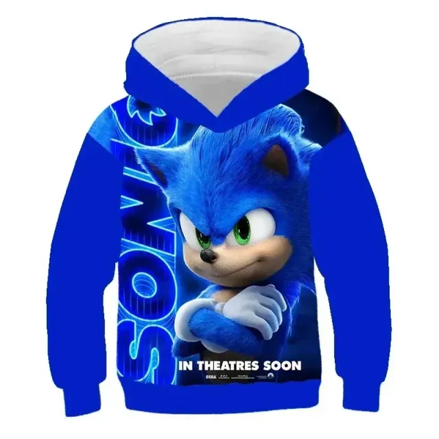 Hanorac unisex pentru copii cu glugă și imprimeu 3D cu Sonic