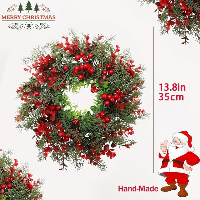 Christmas wreath with red berries and artificial eucalyptus