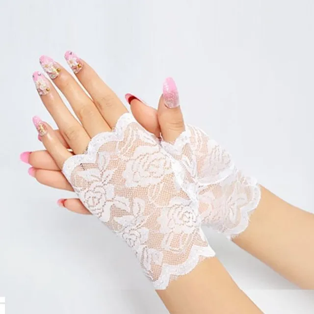 Dámské krajkové rukavice s květinami - bez prstů