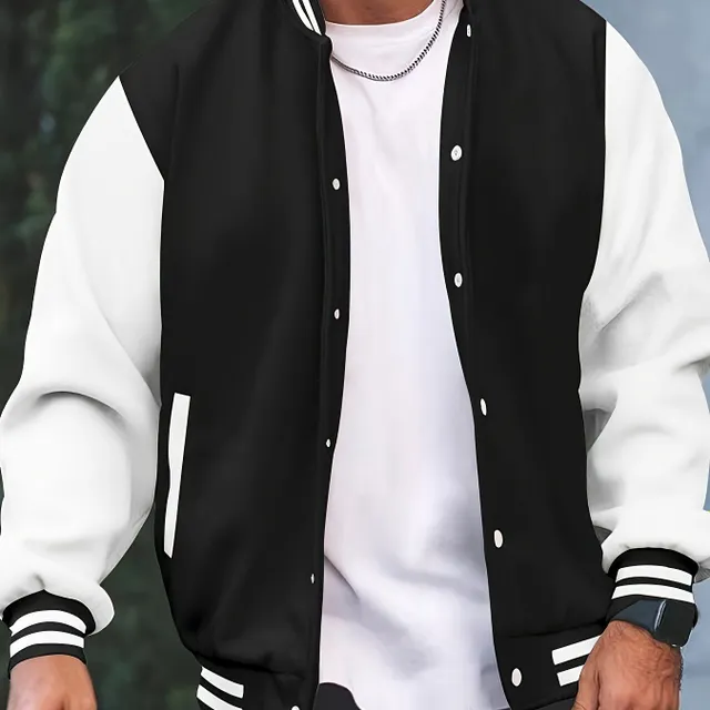 Men's casual baseball jacket with buttons and stylish collar