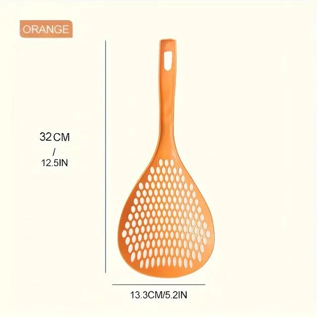 Large plastic ladle with a pasta and fruit label