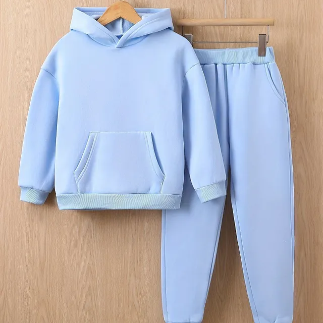 Girl's warm sports kit with fleece - hoodie and leggings - autumn and winter clothes for leisure