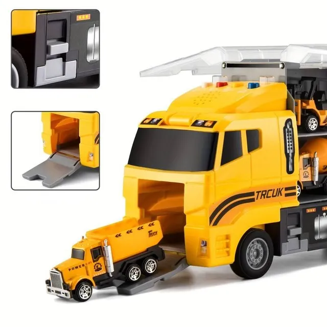 Sada stavebných vozidiel - kamión s kobercom, kovové autá pre deti, vianočný darček