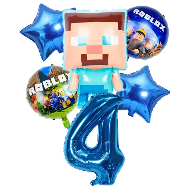 Stylish set of birthday balloons in the performance of popular characters from Minecraft