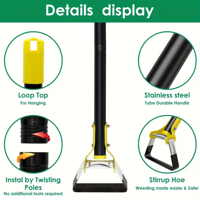 1pc Garden Hoe 47 inch Stainless steel Hoe With Sharp Tremble With Triangle Head And Long Handle Ergonomic Detachment Tool for Planting Vegetables in Dvork