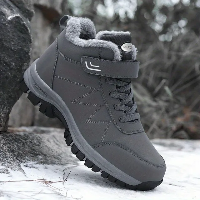 Men's winter snow boots with warm teddy lining, anti-slip, for outdoor activities