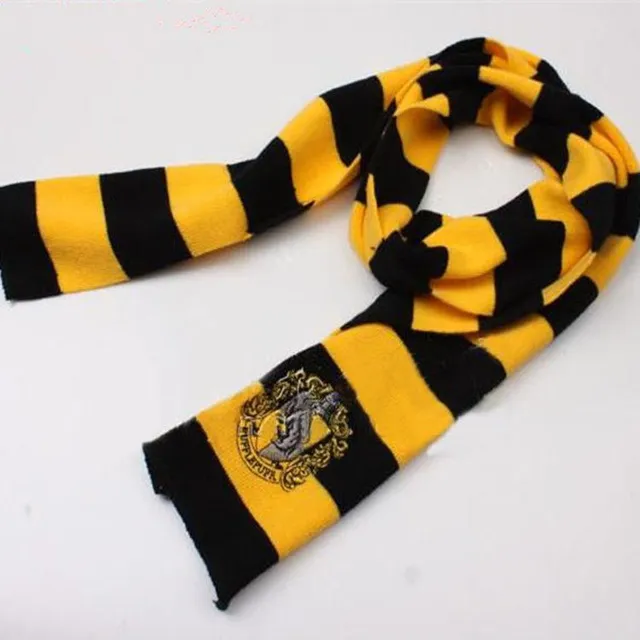 Unisex pruhovaný šátek s nášivkou Bradavických kolejí - Harry Potter