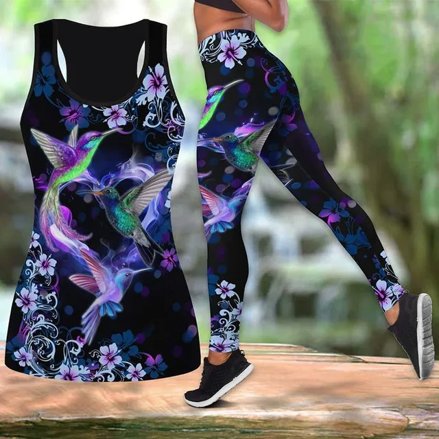 Women's Summer Set Stretch Clothes - T-shirt and leggings with various motifs
