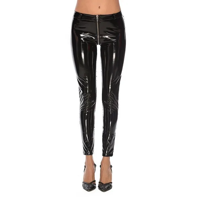 Pantaloni sexy din latex pentru femei cu fermoar