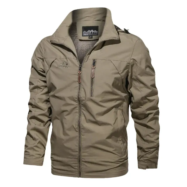 Men's stylish waterproof jacket with pockets, zipper breathable with long sleeve and hood