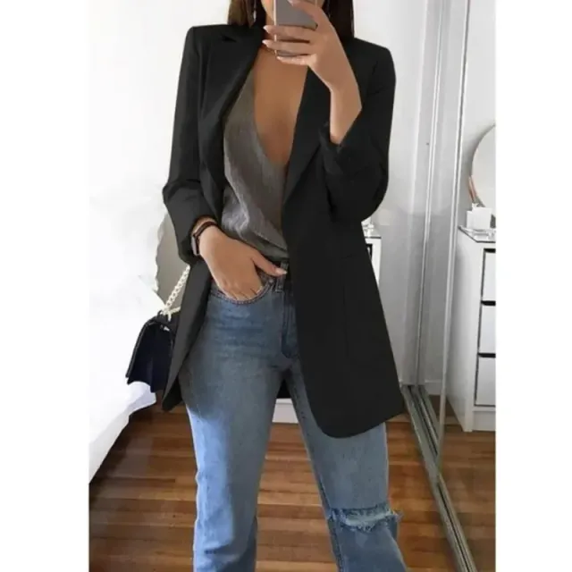 Manteau blazer oversized pour femme en une seule couleur à manches longues pour les loisirs et le bureau