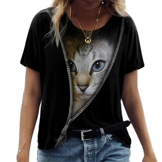 Luxury ladies short sleeve T-shirt made of highly comfortable material with Desmond cat print