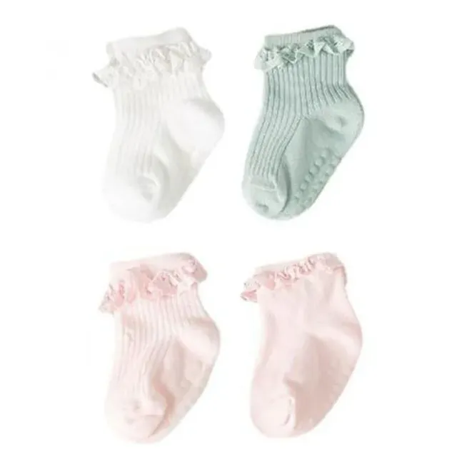 Baby cotton anti-slip socks in autumn and winter with baby and toddler ruffles, 4 pairs