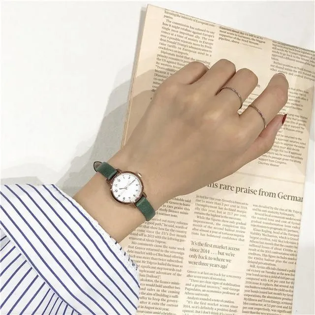 Ladies small watch with leather strap