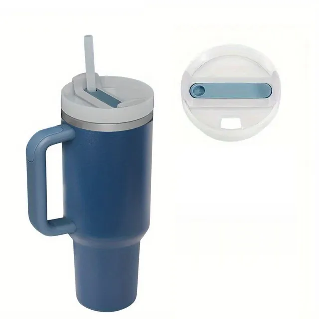 Stainless steel portable thermo mug with straw in different colours