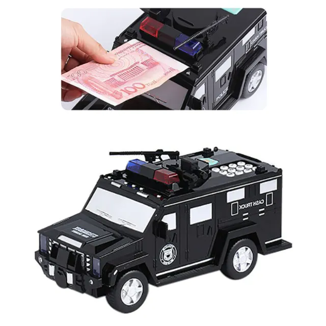 Cutiuta de bani pentru copii in forma de masina blindata cu deschidere prin parola si amprenta