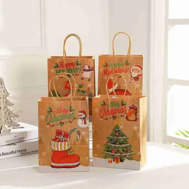 10pcs Big Christmas Gift Bags Kraft Paper Bags for Christmas