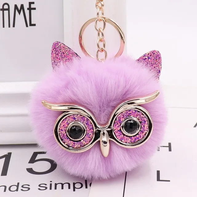 Owl pendant for handbag with fur