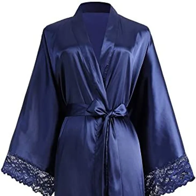 Women's modern long satin robe with lace Aleeza