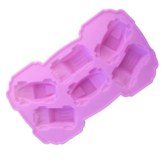 Silicone violet cake mould and various decorations - cars