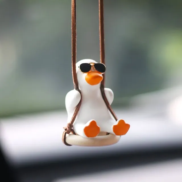 Funny hanging decoration on the rear-view mirror of the car in the motif swinging ducks Bella