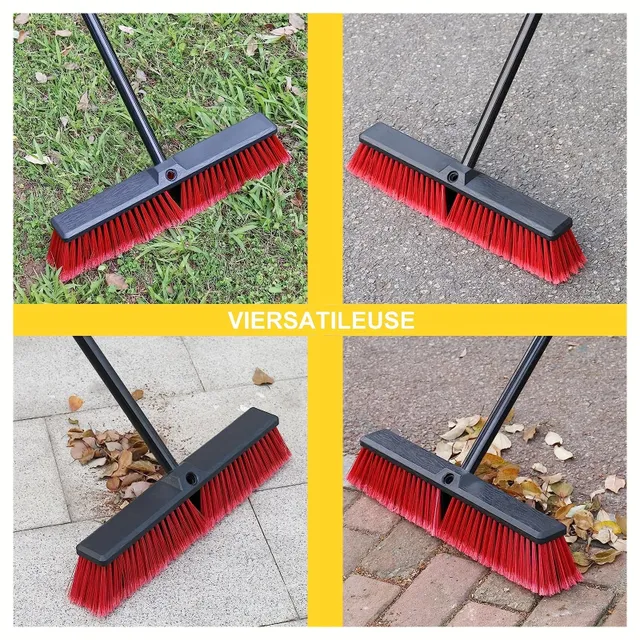 1pcs, 45,72 Cm Pushy Broom, Outdoor Garden Broom, Broom For Large Loads With 156,97 Cm Long Nada, For Arrival Path Garage Dvorek Patio Warehouse Cleaning Concrete Floors, Outdoor Brush On Floor, Red, Cleaning Needs, Cleaning Tool,
