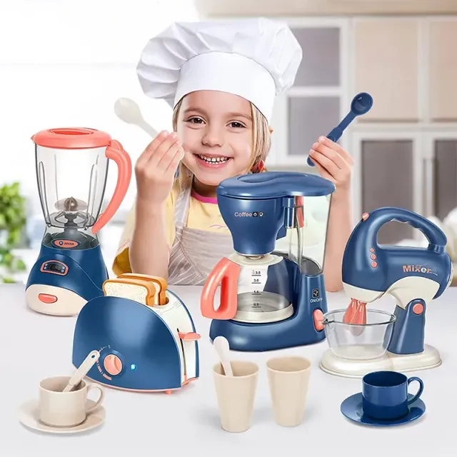 Mini electrocasnice de bucătărie pentru copii - Cafetieră, blender și prăjitor de pâine