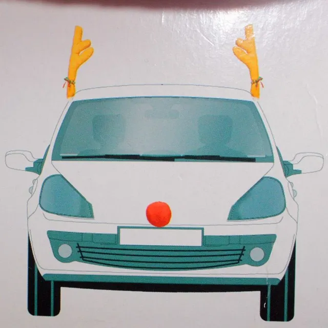 Reindeer antlers and a nose for a car