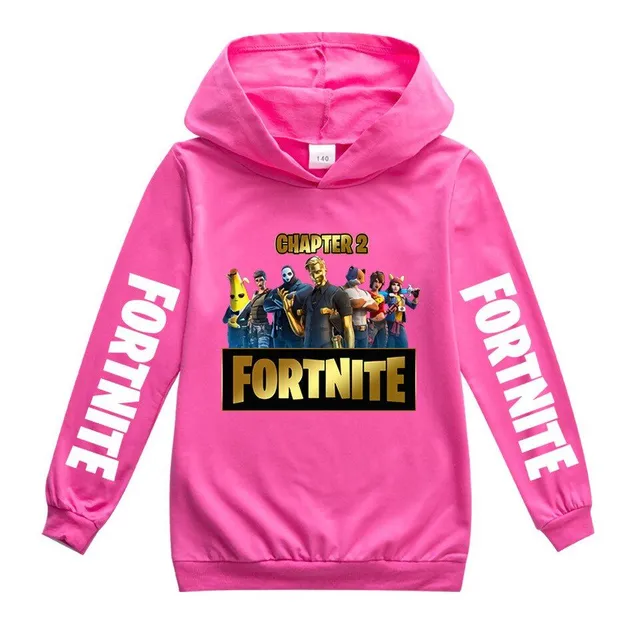 Detská mikina s kapucňou s potlačou Fortnite na rukávoch a hrudi