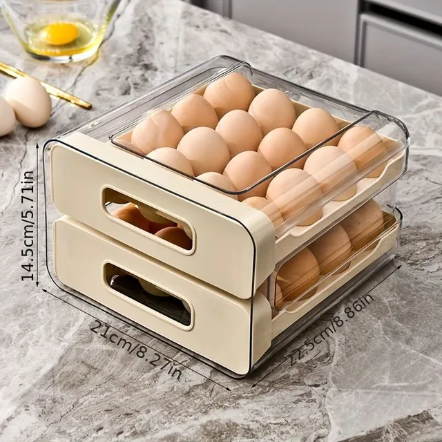 1pc Large capacity egg tray with double drawer for keeping fresh