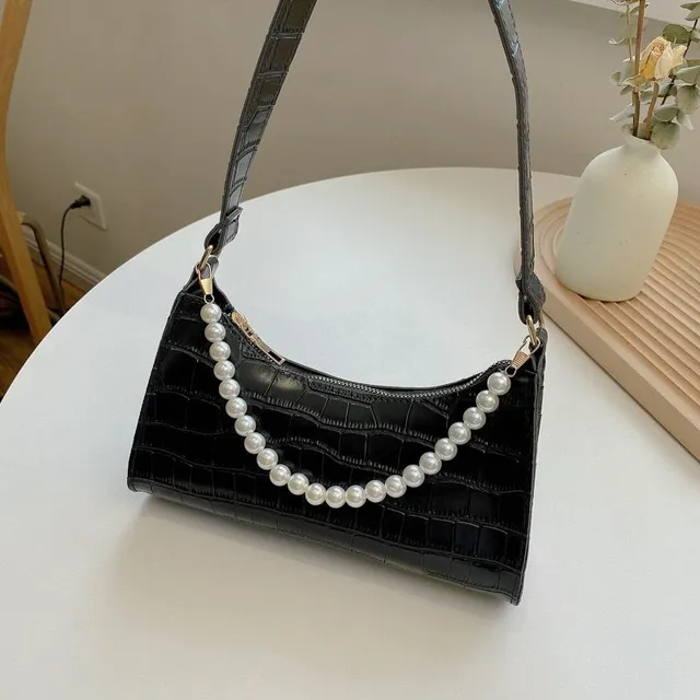 Moderní klasická luxusní originální kabelka se zajímavým perlovým detailem - různé barvy