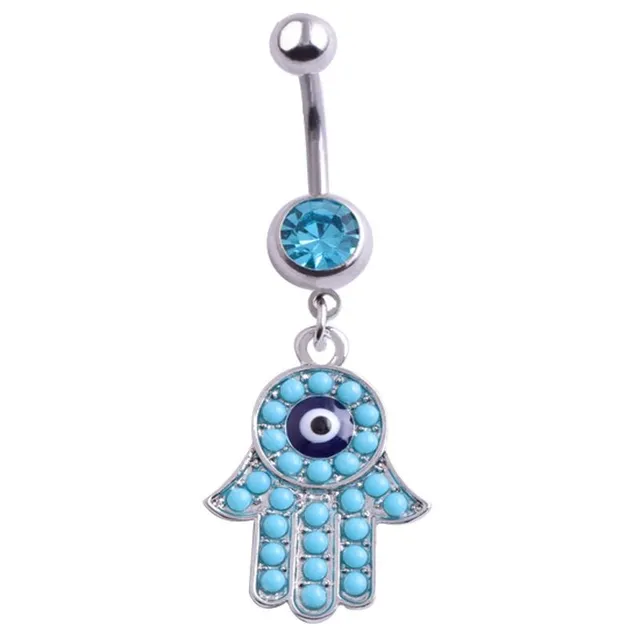 Designer belly button piercing in blue with hanging ornament