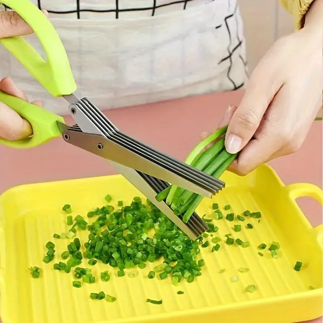 Herb scissors with 5 blades - multifunctional kitchen scissors for vegetables, algae and spices