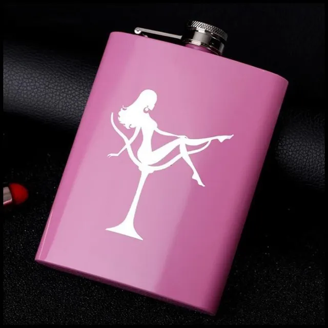 Pink stainless steel flask with laser engraved silhouette - various types